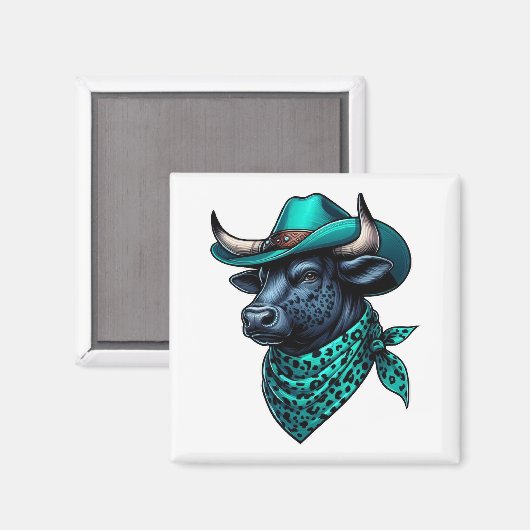 Cowboy Bull met turquoise Pet en gepatenteerde sja Magneet (Voorkant / Achterkant)