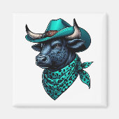 Cowboy Bull met turquoise Pet en gepatenteerde sja Magneet (Voorkant)