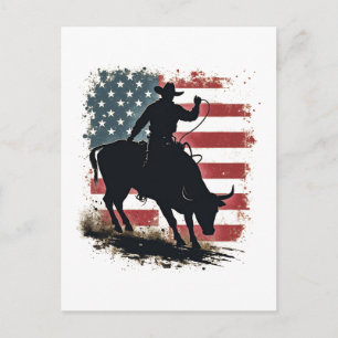 Cowboy Bull Rider Patriottische Amerikaanse vlag C Feestdagenkaart
