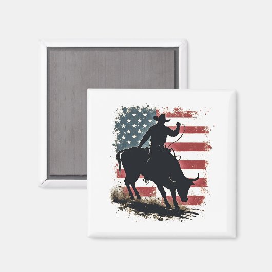 Cowboy Bull Rider Patriottische Amerikaanse vlag C Magneet (Voorkant / Achterkant)