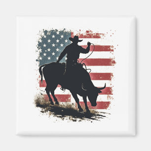 Cowboy Bull Rider Patriottische Amerikaanse vlag C Magneet