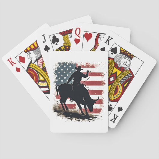 Cowboy Bull Rider Patriottische Amerikaanse vlag C Pokerkaarten (Achterkant)