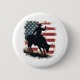 Cowboy Bull Rider Patriottische Amerikaanse vlag C Ronde Button 5,7 Cm
