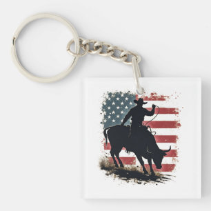 Cowboy Bull Rider Patriottische Amerikaanse vlag C Sleutelhanger