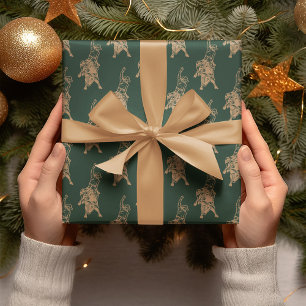 Cowboy Bull Western Donkergroen Kerstfeest Cadeaupapier