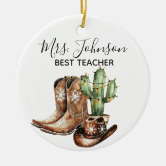Cowboy Cactus Beste Leraar Gift Keramisch Ornament