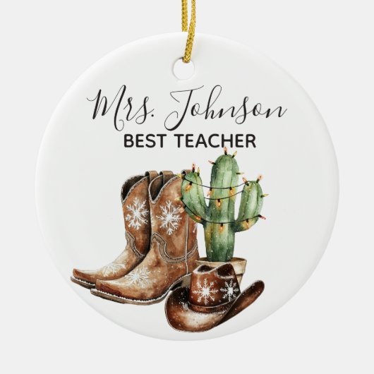 Cowboy Cactus Beste Leraar Gift Keramisch Ornament (Voorkant)