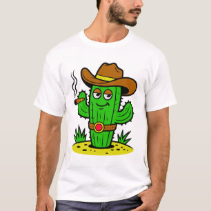 Cowboy Cactus die sigaar rookt Funny Cartoon  T-shirt