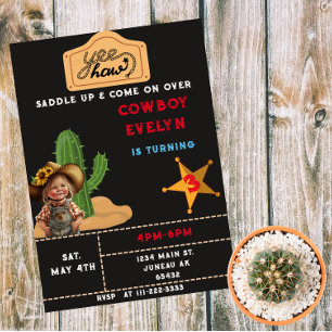 Cowboy Cactus Feest Verjaardagsmeisje  Magnetische Uitnodiging