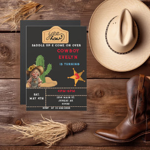 Cowboy Cactus Feest Verjaardagsmeisje Magnetische Uitnodiging