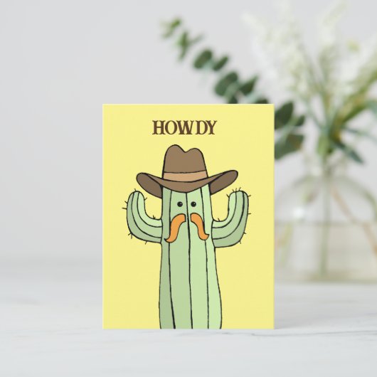 Cowboy Cactus Howdy Briefkaart (Staand voorkant)
