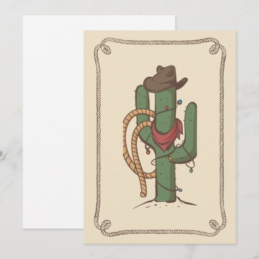 Cowboy Cactus Illustratie Feestdagenkaart (Voorkant / Achterkant)