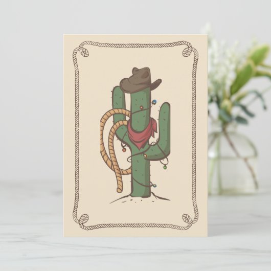 Cowboy Cactus Illustratie Feestdagenkaart (Staand voorkant)
