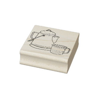 Cowboy Camping Coffee Pot and Tin Cup Rubberstempel