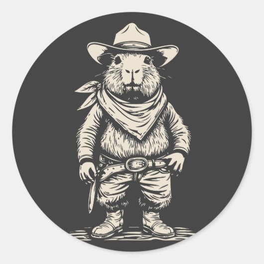 cowboy capibara ronde sticker (Voorkant)