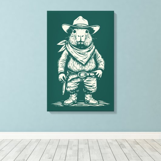 cowboy capybara canvas afdruk (Insitu (Houten vloer))