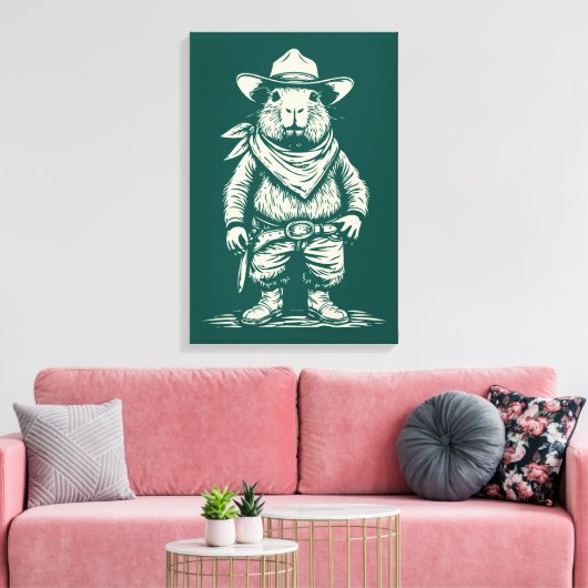 cowboy capybara canvas afdruk (Insitu (Woonkamer))