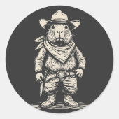 cowboy capybara ronde sticker (Voorkant)