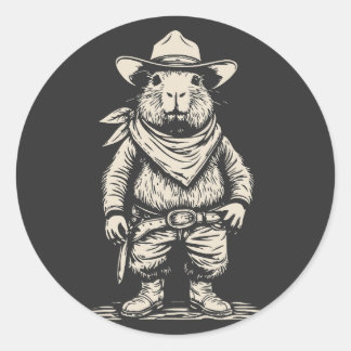 cowboy capybara ronde sticker