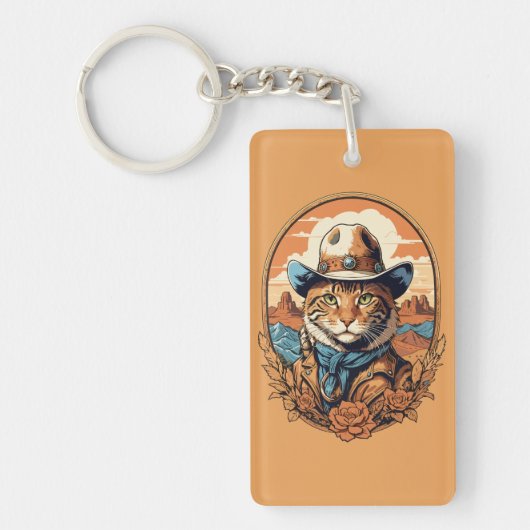  Cowboy Cat Design Sleutelhanger (Voorkant)