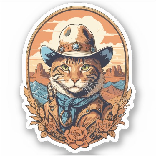  Cowboy Cat Design Sticker (Voorkant)