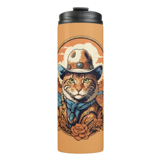  Cowboy Cat Design Thermosbeker (Voorkant)