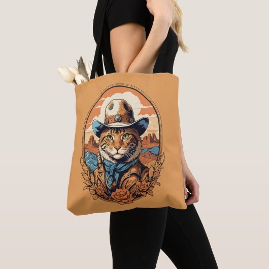 Cowboy Cat Design Tote Bag (Dichtbij)