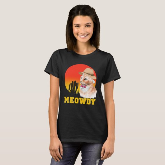 Cowboy Cat Funny Meowdy T-shirt (Voorkant volledig)