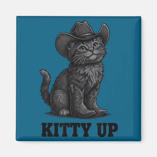 Cowboy Cat Kitty Up Vintage Western Cat  Magneet (Voorkant)