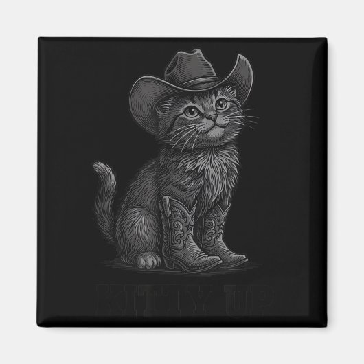 Cowboy Cat Kitty Up Vintage Western Cat  Magneet (Voorkant)