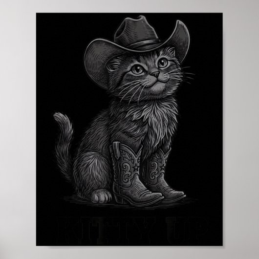 Cowboy Cat Kitty Up Vintage Western Cat Poster (Voorkant)