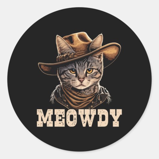 Cowboy Cat Meowdy Ronde Sticker (Voorkant)
