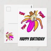 Cowboy Cat met Banana Pistols en Sheriff Star Briefkaart (Voorkant / Achterkant)