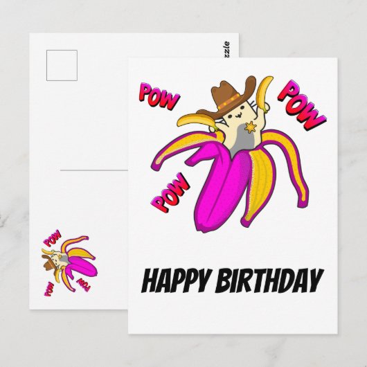 Cowboy Cat met Banana Pistols en Sheriff Star Briefkaart (Voorkant / Achterkant)