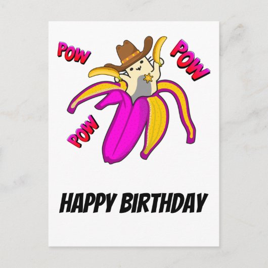 Cowboy Cat met Banana Pistols en Sheriff Star Briefkaart (Voorkant)
