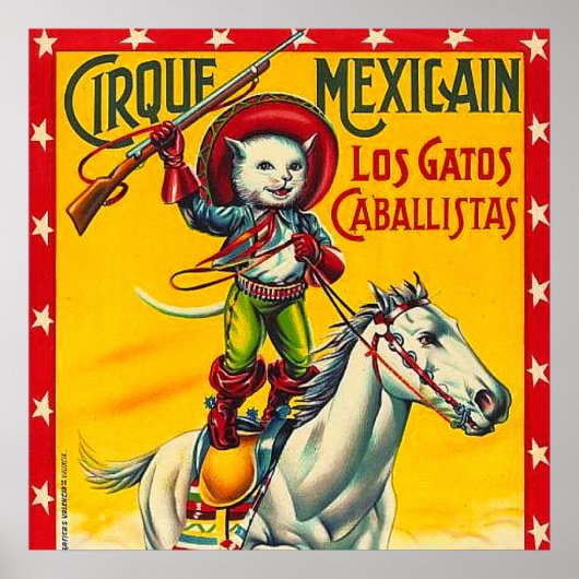 Cowboy Cat Mexican Circus Vintage Poster Art (Voorkant)