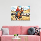 Cowboy Cattle Rancher Boy's Bedroom Graphic Art Canvas Afdruk (Insitu (Woonkamer))