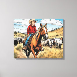 Cowboy Cattle Rancher Boy's Bedroom Graphic Art Canvas Afdruk