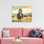 Cowboy Cattle Rancher Boy's Bedroom Graphic Art Canvas Afdruk (Insitu (Woonkamer))