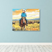 Cowboy Cattle Rancher Boy's Bedroom Graphic Art Canvas Afdruk (Insitu (Houten vloer))