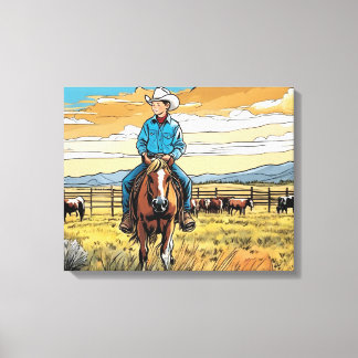 Cowboy Cattle Rancher Boy's Bedroom Graphic Art Canvas Afdruk