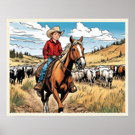 Cowboy Cattle Rancher Boy's Bedroom Graphic Art Poster