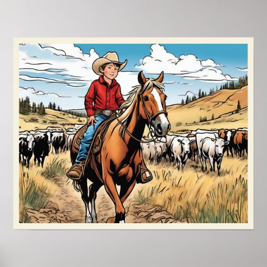 Cowboy Cattle Rancher Boy's Bedroom Graphic Art Poster (Voorkant)