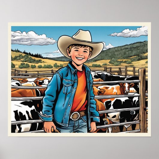 Cowboy Cattle Rancher Boy's Bedroom Graphic Art Poster (Voorkant)