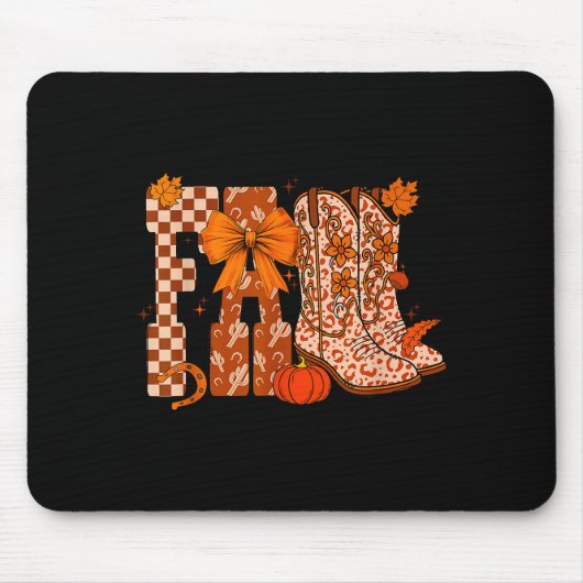 Cowboy Checkered Fall,fall Pumpkin,boots Cow Funny Muismat (Voorkant)