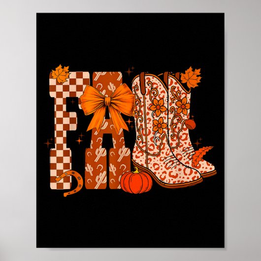 Cowboy Checkered Fall,fall Pumpkin,boots Cow Funny Poster (Voorkant)