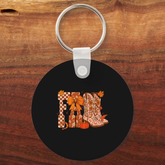Cowboy Checkered Fall,fall Pumpkin,boots Cow Funny Sleutelhanger (Voorkant)
