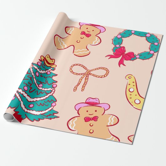 Cowboy Christmas Gingerbread Cadeaupapier (Uitgerold)