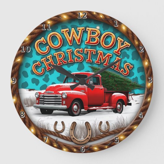 Cowboy Christmas Red Truck Grote Klok (Voorkant)
