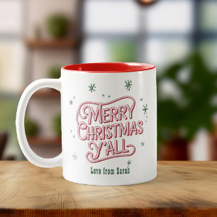 Cowboy Christmas Western Vrolijk Kerstfeest Y'all Tweekleurige Koffiemok